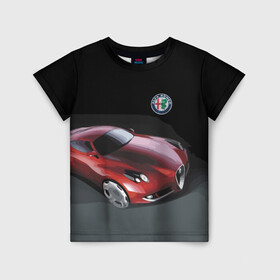 Детская футболка 3D с принтом Alfa Romeo в Кировске, 100% гипоаллергенный полиэфир | прямой крой, круглый вырез горловины, длина до линии бедер, чуть спущенное плечо, ткань немного тянется | Тематика изображения на принте: alfa romeo | car | italy | motorsport | prestige | автоспорт | альфа ромео | италия | престиж