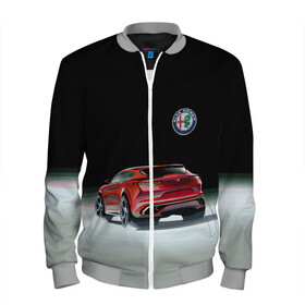 Мужской бомбер 3D с принтом Alfa Romeo в Кировске, 100% полиэстер | застегивается на молнию, по бокам два кармана без застежек, по низу бомбера и на воротнике - эластичная резинка | Тематика изображения на принте: alfa romeo | car | italy | motorsport | prestige | автоспорт | альфа ромео | италия | престиж