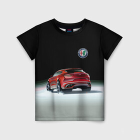 Детская футболка 3D с принтом Alfa Romeo в Кировске, 100% гипоаллергенный полиэфир | прямой крой, круглый вырез горловины, длина до линии бедер, чуть спущенное плечо, ткань немного тянется | alfa romeo | car | italy | motorsport | prestige | автоспорт | альфа ромео | италия | престиж