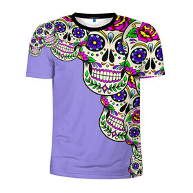 Мужская футболка 3D спортивная с принтом Calavera 2 в Кировске, 100% полиэстер с улучшенными характеристиками | приталенный силуэт, круглая горловина, широкие плечи, сужается к линии бедра | color | краски | мексиканский | череп