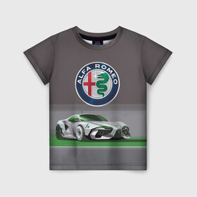 Детская футболка 3D с принтом Alfa Romeo motorsport в Кировске, 100% гипоаллергенный полиэфир | прямой крой, круглый вырез горловины, длина до линии бедер, чуть спущенное плечо, ткань немного тянется | alfa romeo | car | italy | motorsport | prestige | автоспорт | альфа ромео | италия | престиж