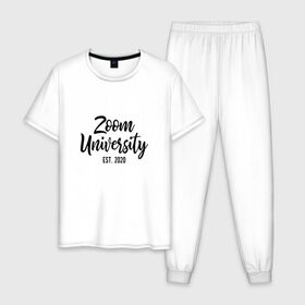 Мужская пижама хлопок с принтом Zoom University в Кировске, 100% хлопок | брюки и футболка прямого кроя, без карманов, на брюках мягкая резинка на поясе и по низу штанин
 | covid | university | zoom | зум | ковид | потерялся | университет