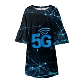 Детское платье 3D с принтом 5G Network в Кировске, 100% полиэстер | прямой силуэт, чуть расширенный к низу. Круглая горловина, на рукавах — воланы | Тематика изображения на принте: 4g | 5g | 5g картинки | 5g мемы | 5g рисунок | internet | network | print | speed | плакат | пнг | постер | против 5g