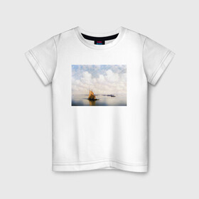 Детская футболка хлопок с принтом картина Айвазовского в Кировске, 100% хлопок | круглый вырез горловины, полуприлегающий силуэт, длина до линии бедер | айвазовский | корабль | море | облака | рисунок