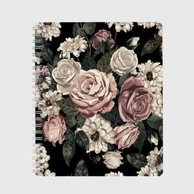 Тетрадь с принтом Волшебные розы в Кировске, 100% бумага | 48 листов, плотность листов — 60 г/м2, плотность картонной обложки — 250 г/м2. Листы скреплены сбоку удобной пружинной спиралью. Уголки страниц и обложки скругленные. Цвет линий — светло-серый
 | autumn | floral | gothic | magic | magical | roses | summer | алые | букет | волшебство | готика | готическая | готичная | лето | листья | осень | розы | тонированные | флора | флористика | цветки | цветочная | цветочные | цветы