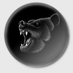 Значок с принтом Черный медведь в Кировске,  металл | круглая форма, металлическая застежка в виде булавки | art | bear | bears | drawing | russian | siberia | siberian | арт | белый | бурый | злой | зубы | косолапый | медведь | мелками | мелком | мелом | мех | миша | мишка | нарисованный | пасть | потапыч | рисунок | русский | рык | рычит