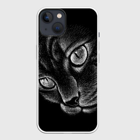 Чехол для iPhone 13 с принтом Волшебный кот в Кировске,  |  | Тематика изображения на принте: black | cat | eyes | kitten | kitty | pussy | pussycat | взгляд | глаз | глаза | кот | кота | котенок | коты | котят | котята | котячьи | кошачьи | кошка | кошки | мордочка | нос | носик | с котом | усатый | усики | усища | усищи | че