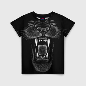 Детская футболка 3D с принтом Черная пантера в Кировске, 100% гипоаллергенный полиэфир | прямой крой, круглый вырез горловины, длина до линии бедер, чуть спущенное плечо, ткань немного тянется | big | black | cat | danger | jungle | king | leopard | panter | panther | picture | большая | большой | джунглей | джунгли | зубы | король | кот | кошка | леопард | мелками | опасная | опасный | охотник | пантера | пасть | рисунок | хищник | 