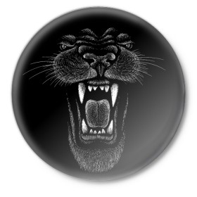 Значок с принтом Черная пантера в Кировске,  металл | круглая форма, металлическая застежка в виде булавки | big | black | cat | danger | jungle | king | leopard | panter | panther | picture | большая | большой | джунглей | джунгли | зубы | король | кот | кошка | леопард | мелками | опасная | опасный | охотник | пантера | пасть | рисунок | хищник | 