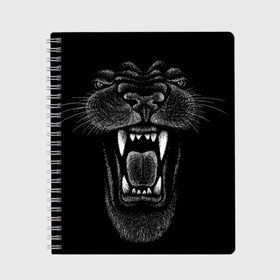 Тетрадь с принтом Черная пантера в Кировске, 100% бумага | 48 листов, плотность листов — 60 г/м2, плотность картонной обложки — 250 г/м2. Листы скреплены сбоку удобной пружинной спиралью. Уголки страниц и обложки скругленные. Цвет линий — светло-серый
 | big | black | cat | danger | jungle | king | leopard | panter | panther | picture | большая | большой | джунглей | джунгли | зубы | король | кот | кошка | леопард | мелками | опасная | опасный | охотник | пантера | пасть | рисунок | хищник | 