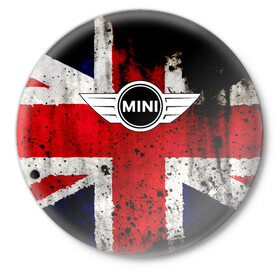 Значок с принтом Mini Cooper в Кировске,  металл | круглая форма, металлическая застежка в виде булавки | bmw | mini | mini cooper | авто | англия | бмв | британия | великобритания | машина | мини | мини купер | тачка