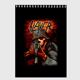 Скетчбук с принтом Slayer в Кировске, 100% бумага
 | 48 листов, плотность листов — 100 г/м2, плотность картонной обложки — 250 г/м2. Листы скреплены сверху удобной пружинной спиралью | kerry king | musical group | repentless | slayer | tom araya | метал | том арайа | трэш