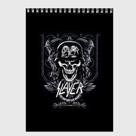 Скетчбук с принтом Slayer в Кировске, 100% бумага
 | 48 листов, плотность листов — 100 г/м2, плотность картонной обложки — 250 г/м2. Листы скреплены сверху удобной пружинной спиралью | kerry king | musical group | repentless | slayer | tom araya | метал | том арайа | трэш