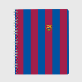 Тетрадь с принтом FC Barcelona 20 21 в Кировске, 100% бумага | 48 листов, плотность листов — 60 г/м2, плотность картонной обложки — 250 г/м2. Листы скреплены сбоку удобной пружинной спиралью. Уголки страниц и обложки скругленные. Цвет линий — светло-серый
 | barcelona | champions | fc | fc barcelona 20 21 | fcb | football club | league | lionel | messi | spain | sport | барселона | испания | лига | лионель | месси | спортивные | униформа | фирменые цвета | фк | футбольный клуб | чемпионов