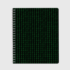 Тетрадь с принтом Бинарный код в Кировске, 100% бумага | 48 листов, плотность листов — 60 г/м2, плотность картонной обложки — 250 г/м2. Листы скреплены сбоку удобной пружинной спиралью. Уголки страниц и обложки скругленные. Цвет линий — светло-серый
 | 1 и 0 | binary | computer | green | matrix | programming | stream | streaming | system | бинарный | буквы | двоичная | двоичный | единицы | зеленые | код | кода | компьютерный | матрица | нули | поток | программирование | символы