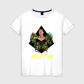Женская футболка хлопок с принтом NILETTO в Кировске, 100% хлопок | прямой крой, круглый вырез горловины, длина до линии бедер, слегка спущенное плечо | niletto | клип | любимка | нилетто | песни | песня любимка | рэп