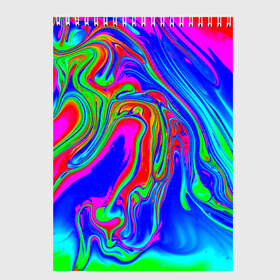 Скетчбук с принтом Краска в Кировске, 100% бумага
 | 48 листов, плотность листов — 100 г/м2, плотность картонной обложки — 250 г/м2. Листы скреплены сверху удобной пружинной спиралью | абстракция | брызги | краска | лето | море | неон | океан | пальма | радуга | разводы | текстура | цвет краски