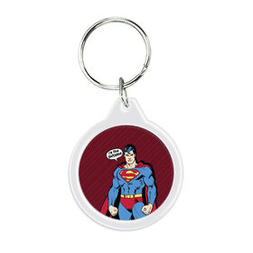 Брелок круглый с принтом I am your Superman в Кировске, пластик и полированная сталь | круглая форма, металлическое крепление в виде кольца | man | steel | superman | vdzajul | супермен | супермэн