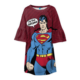 Детское платье 3D с принтом I am your Superman в Кировске, 100% полиэстер | прямой силуэт, чуть расширенный к низу. Круглая горловина, на рукавах — воланы | man | steel | superman | vdzajul | супермен | супермэн