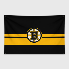 Флаг-баннер с принтом BOSTON BRUINS NHL в Кировске, 100% полиэстер | размер 67 х 109 см, плотность ткани — 95 г/м2; по краям флага есть четыре люверса для крепления | black | boston | bruins | hockey | ice | logo | nhl | sport | usa | бостон | брюинз | логотип | нхл | спорт | хоккей