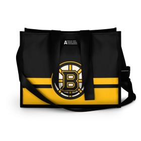 Сумка-шоппер 3D с принтом BOSTON BRUINS NHL в Кировске, 100% полиэстер | застегивается на металлическую кнопку; внутренний карман застегивается на молнию. Стенки укреплены специальным мягким материалом, чтобы защитить содержимое от несильных ударов
 | black | boston | bruins | hockey | ice | logo | nhl | sport | usa | бостон | брюинз | логотип | нхл | спорт | хоккей