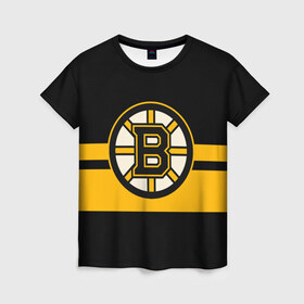 Женская футболка 3D с принтом BOSTON BRUINS NHL в Кировске, 100% полиэфир ( синтетическое хлопкоподобное полотно) | прямой крой, круглый вырез горловины, длина до линии бедер | black | boston | bruins | hockey | ice | logo | nhl | sport | usa | бостон | брюинз | логотип | нхл | спорт | хоккей