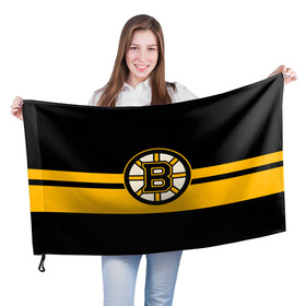 Флаг 3D с принтом BOSTON BRUINS NHL в Кировске, 100% полиэстер | плотность ткани — 95 г/м2, размер — 67 х 109 см. Принт наносится с одной стороны | Тематика изображения на принте: black | boston | bruins | hockey | ice | logo | nhl | sport | usa | бостон | брюинз | логотип | нхл | спорт | хоккей