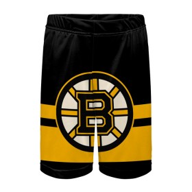 Детские спортивные шорты 3D с принтом BOSTON BRUINS NHL в Кировске,  100% полиэстер
 | пояс оформлен широкой мягкой резинкой, ткань тянется
 | Тематика изображения на принте: black | boston | bruins | hockey | ice | logo | nhl | sport | usa | бостон | брюинз | логотип | нхл | спорт | хоккей