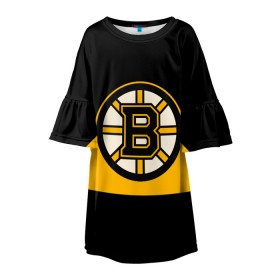 Детское платье 3D с принтом BOSTON BRUINS NHL в Кировске, 100% полиэстер | прямой силуэт, чуть расширенный к низу. Круглая горловина, на рукавах — воланы | Тематика изображения на принте: black | boston | bruins | hockey | ice | logo | nhl | sport | usa | бостон | брюинз | логотип | нхл | спорт | хоккей