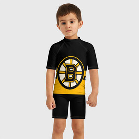 Детский купальный костюм 3D с принтом BOSTON BRUINS NHL в Кировске, Полиэстер 85%, Спандекс 15% | застежка на молнии на спине | black | boston | bruins | hockey | ice | logo | nhl | sport | usa | бостон | брюинз | логотип | нхл | спорт | хоккей