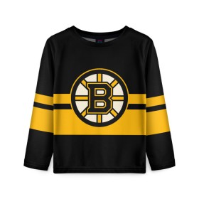 Детский лонгслив 3D с принтом BOSTON BRUINS NHL в Кировске, 100% полиэстер | длинные рукава, круглый вырез горловины, полуприлегающий силуэт
 | Тематика изображения на принте: black | boston | bruins | hockey | ice | logo | nhl | sport | usa | бостон | брюинз | логотип | нхл | спорт | хоккей