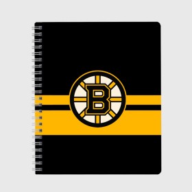 Тетрадь с принтом BOSTON BRUINS NHL в Кировске, 100% бумага | 48 листов, плотность листов — 60 г/м2, плотность картонной обложки — 250 г/м2. Листы скреплены сбоку удобной пружинной спиралью. Уголки страниц и обложки скругленные. Цвет линий — светло-серый
 | Тематика изображения на принте: black | boston | bruins | hockey | ice | logo | nhl | sport | usa | бостон | брюинз | логотип | нхл | спорт | хоккей