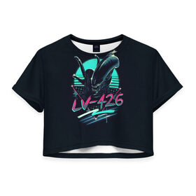 Женская футболка Crop-top 3D с принтом The Alien в Кировске, 100% полиэстер | круглая горловина, длина футболки до линии талии, рукава с отворотами | alien | арт | геометрия | неон | чужой
