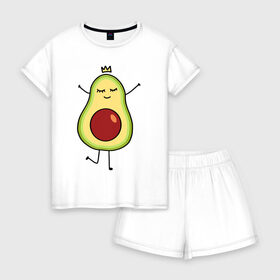 Женская пижама с шортиками хлопок с принтом Милое авокадо в Кировске, 100% хлопок | футболка прямого кроя, шорты свободные с широкой мягкой резинкой | авокадо | милое