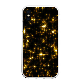 Чехол для iPhone XS Max матовый с принтом Золотые звёзды в Кировске, Силикон | Область печати: задняя сторона чехла, без боковых панелей | блеск | звёзды | золото | ночь | сияние | темнота | черный