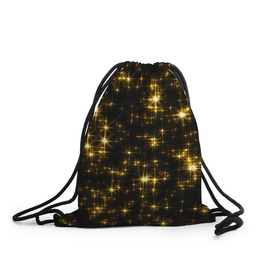 Рюкзак-мешок 3D с принтом Золотые звёзды в Кировске, 100% полиэстер | плотность ткани — 200 г/м2, размер — 35 х 45 см; лямки — толстые шнурки, застежка на шнуровке, без карманов и подкладки | блеск | звёзды | золото | ночь | сияние | темнота | черный
