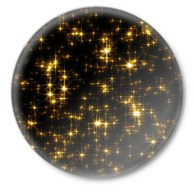 Значок с принтом Золотые звёзды в Кировске,  металл | круглая форма, металлическая застежка в виде булавки | блеск | звёзды | золото | ночь | сияние | темнота | черный