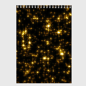 Скетчбук с принтом Золотые звёзды в Кировске, 100% бумага
 | 48 листов, плотность листов — 100 г/м2, плотность картонной обложки — 250 г/м2. Листы скреплены сверху удобной пружинной спиралью | блеск | звёзды | золото | ночь | сияние | темнота | черный