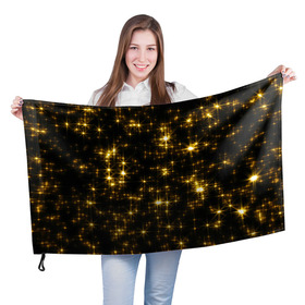 Флаг 3D с принтом Золотые звёзды в Кировске, 100% полиэстер | плотность ткани — 95 г/м2, размер — 67 х 109 см. Принт наносится с одной стороны | блеск | звёзды | золото | ночь | сияние | темнота | черный