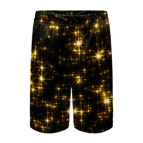 Детские спортивные шорты 3D с принтом Золотые звёзды в Кировске,  100% полиэстер
 | пояс оформлен широкой мягкой резинкой, ткань тянется
 | блеск | звёзды | золото | ночь | сияние | темнота | черный