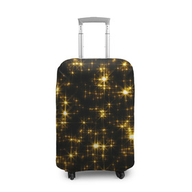 Чехол для чемодана 3D с принтом Золотые звёзды в Кировске, 86% полиэфир, 14% спандекс | двустороннее нанесение принта, прорези для ручек и колес | блеск | звёзды | золото | ночь | сияние | темнота | черный