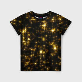 Детская футболка 3D с принтом Золотые звёзды в Кировске, 100% гипоаллергенный полиэфир | прямой крой, круглый вырез горловины, длина до линии бедер, чуть спущенное плечо, ткань немного тянется | блеск | звёзды | золото | ночь | сияние | темнота | черный