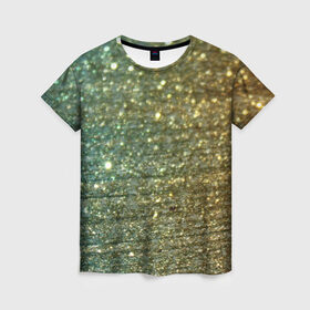 Женская футболка 3D с принтом Бирюзовый блеск в Кировске, 100% полиэфир ( синтетическое хлопкоподобное полотно) | прямой крой, круглый вырез горловины, длина до линии бедер | бирюзовый | блеск | блестящая пыль | зелёный | стразы