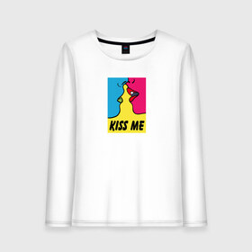 Женский лонгслив хлопок с принтом Kiss Me в Кировске, 100% хлопок |  | casual | color | colors | kiss | kiss me | kissing | love | pop art | popart | в стиле | комикс | комиксов | люблю | любовь | меня | модная | модный | поп арт | поп арта | поцелуй | разноцветный | цвета | цветной | целовать | 