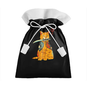 Подарочный 3D мешок с принтом Котик в Кировске, 100% полиэстер | Размер: 29*39 см | животное | зверь | катана | кот | котейка | котик | котэ | лайки | лапка | мем | мемы | милый кот | мяу | неон | нож | отпечаток | след