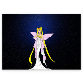 Поздравительная открытка с принтом Принцесса Серенити в Кировске, 100% бумага | плотность бумаги 280 г/м2, матовая, на обратной стороне линовка и место для марки
 | Тематика изображения на принте: bunny | luna | princess | sailormoon | serenity | stars | tsukino | usagi | wings | ангел | девушка | детские | звездная | звезды | королева | корона | космические | крылья | луна | любовь | малышка | радуга | сейлормун | токио | усаги