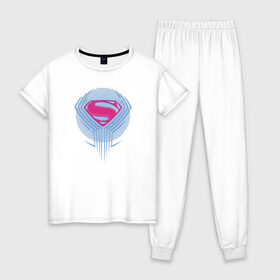 Женская пижама хлопок с принтом Superman в Кировске, 100% хлопок | брюки и футболка прямого кроя, без карманов, на брюках мягкая резинка на поясе и по низу штанин | justice league movie (2017) | superman | vdpartat | знак | лига справедливости | логотип | супермен