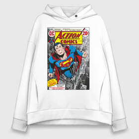 Женское худи Oversize хлопок с принтом Action comics в Кировске, френч-терри — 70% хлопок, 30% полиэстер. Мягкий теплый начес внутри —100% хлопок | боковые карманы, эластичные манжеты и нижняя кромка, капюшон на магнитной кнопке | man | steel | superman | vdzajul | супермен | супермэн