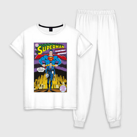 Женская пижама хлопок с принтом Clark Kent в Кировске, 100% хлопок | брюки и футболка прямого кроя, без карманов, на брюках мягкая резинка на поясе и по низу штанин | man | steel | superman | vdzajul | супермен | супермэн