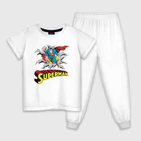 Детская пижама хлопок с принтом Superman в Кировске, 100% хлопок |  брюки и футболка прямого кроя, без карманов, на брюках мягкая резинка на поясе и по низу штанин
 | man | steel | superman | vdzajul | супермен | супермэн